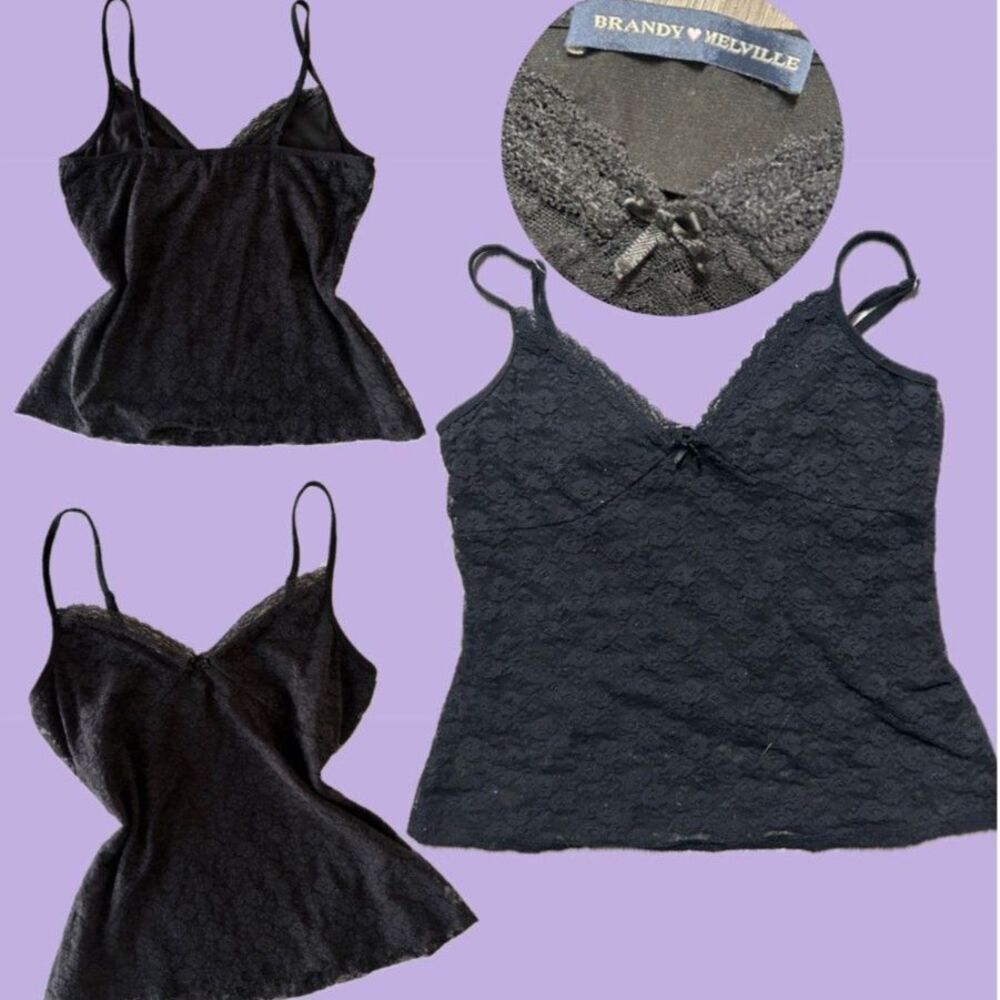 Brandy Melville Black Floral Lace Cami Top